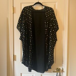 Gold-Design Black Kimono / Swim Coverup - OS